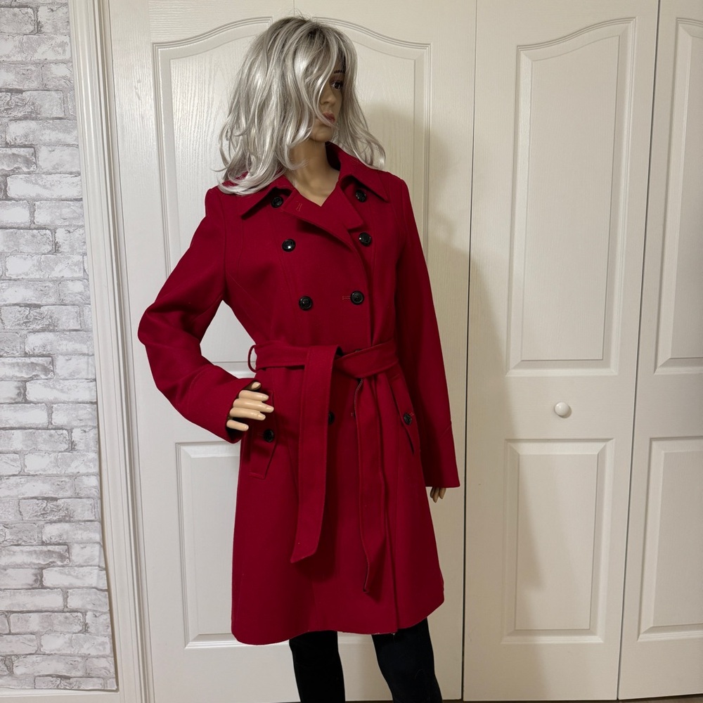 ANA Wool Red Double Breasted Jacket Coat Sz Medium - Picture 15 of 16